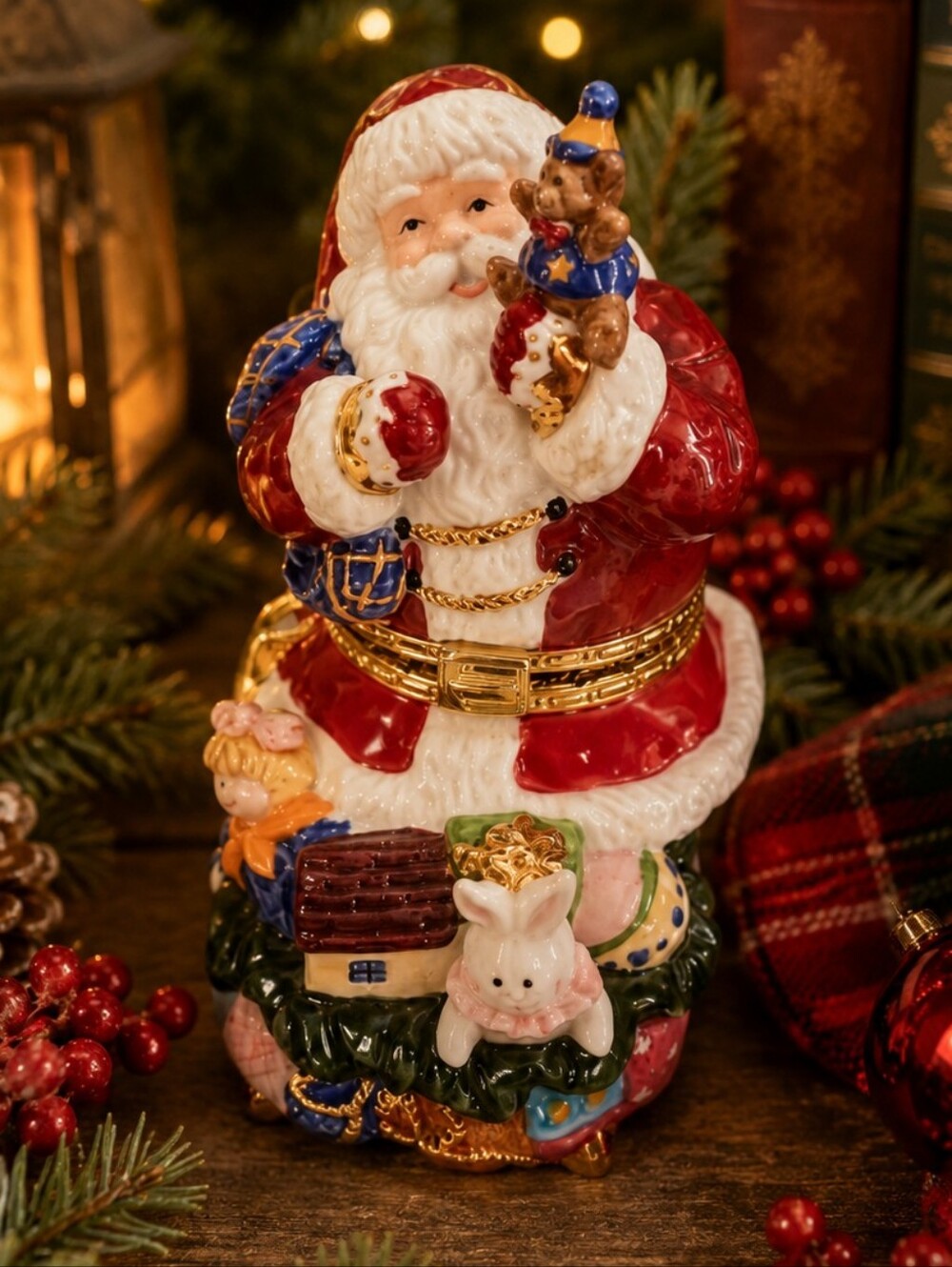 Vintage Santa Porcelain Hinged Trinket Box Christmas Figurine